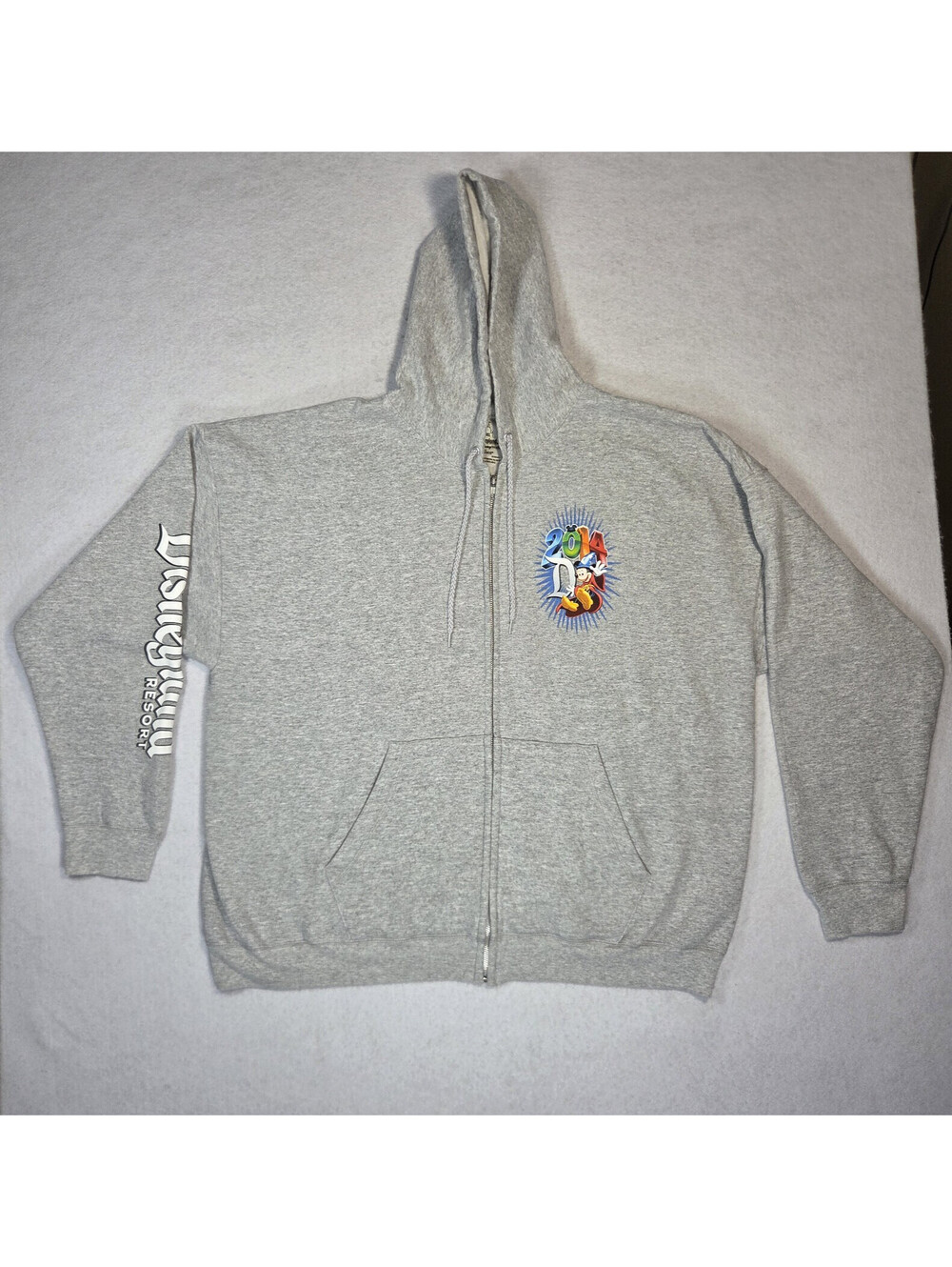 Disneyland 2014 Full Zip Hanes Gray Hoodie Adult Size 3XL Mickey Mouse Goofy